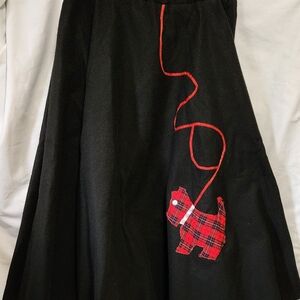 Elegant Black Midi Skirt with Red Plaid Dog Accent